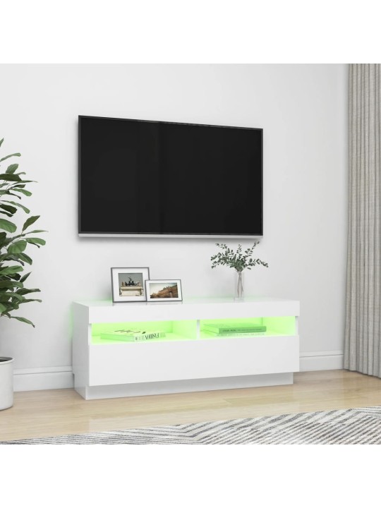 TV-taso LED-valoilla valkoinen 100x35x40 cm