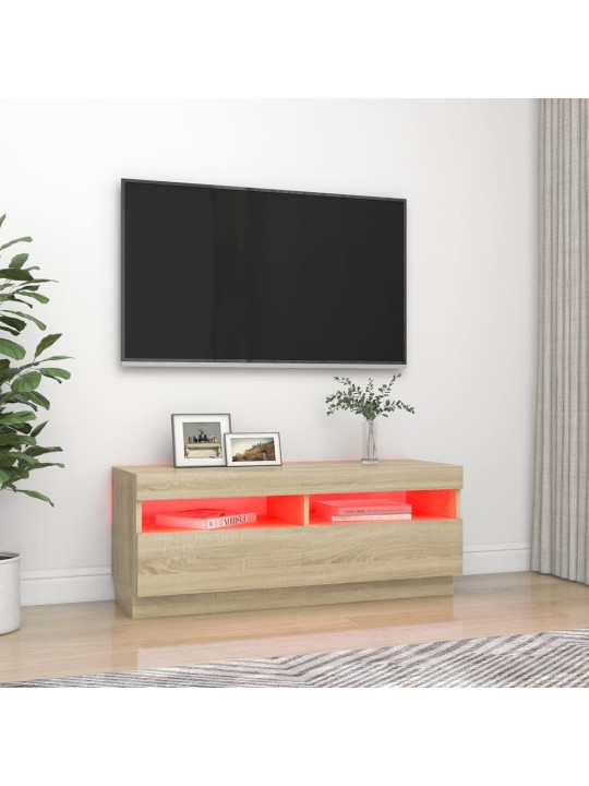 TV-taso LED-valoilla Sonoma-tammi 100x35x40 cm