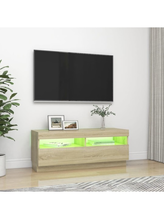 TV-taso LED-valoilla Sonoma-tammi 100x35x40 cm