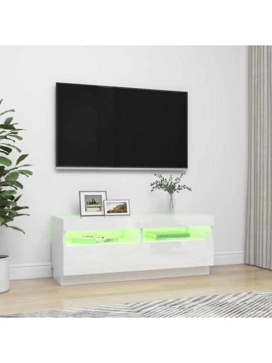 TV-taso LED-valoilla korkeakiilto valkoinen 100x35x40 cm