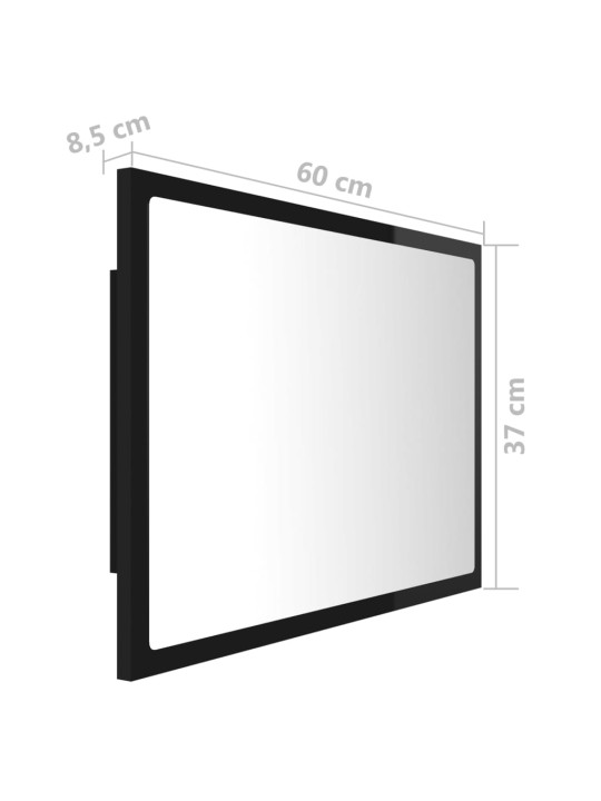 Kylpyhuonepeili LED korkeakiilto musta 60x8,5x37 cm akryyli