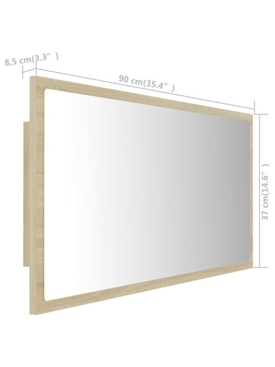 LED-kylpyhuonepeili Sonoma-tammi 90x8,5x37 cm akryyli