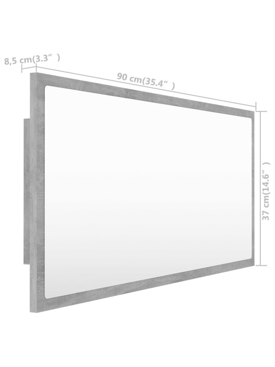 Led-kylpyhuonepeili betoninharmaa 90x8,5x37 cm akryyli