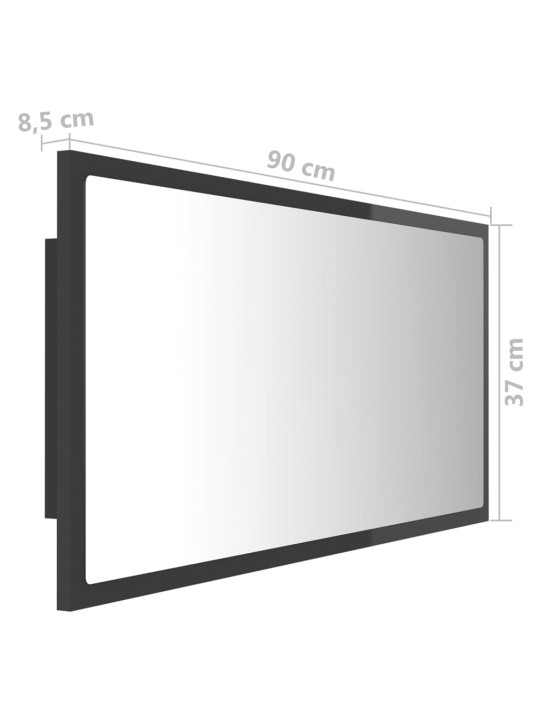 Kylpyhuonepeili LED korkeakiilto harmaa 90x8,5x37 cm akryyli