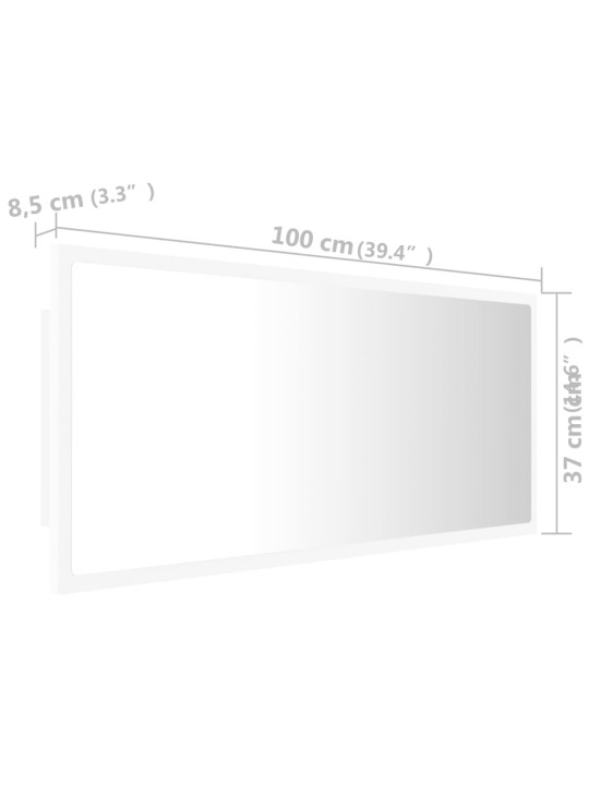 Kylpyhuonepeili LED valkoinen 100x8,5x37 cm akryyli