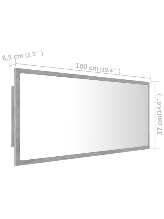 LED-kylpyhuonepeili betoninharmaa 100x8,5x37 cm akryyli