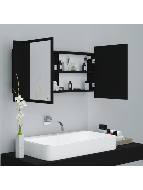 Kylpyhuoneen LED peilikaappi musta 90x12x45 cm akryyli