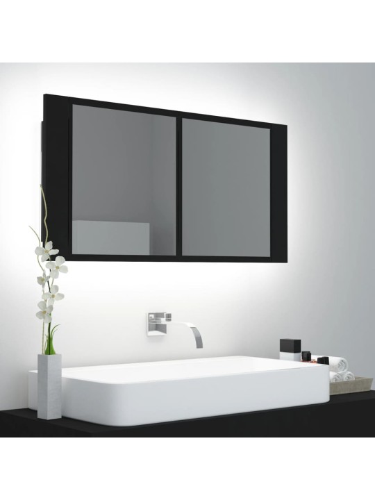 Kylpyhuoneen LED peilikaappi musta 90x12x45 cm akryyli