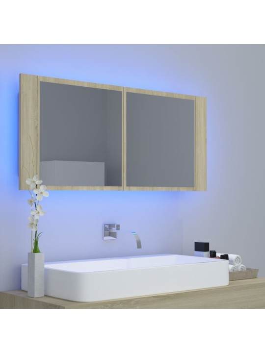 Kylpyhuoneen led peilikaappi sonoma-tammi 100x12x45 cm akryyli