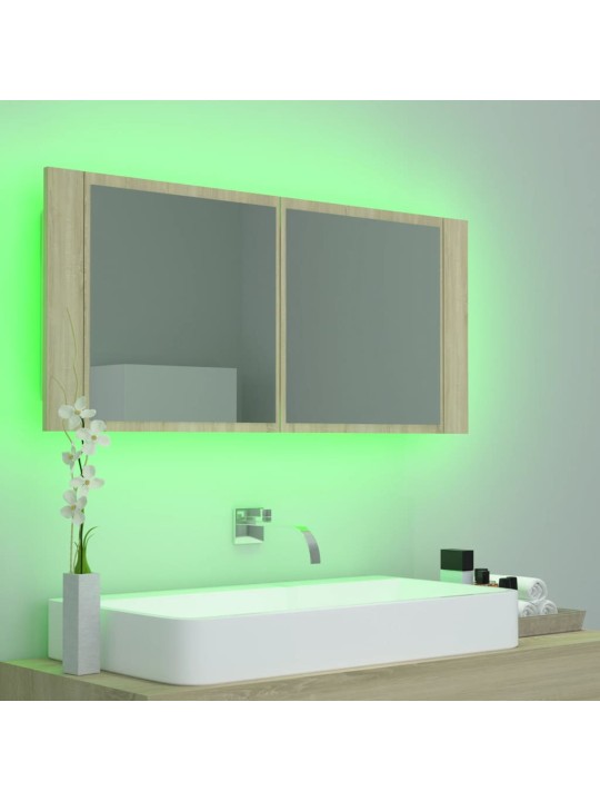 Kylpyhuoneen led peilikaappi sonoma-tammi 100x12x45 cm akryyli