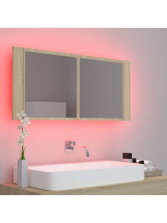 Kylpyhuoneen led peilikaappi sonoma-tammi 100x12x45 cm akryyli