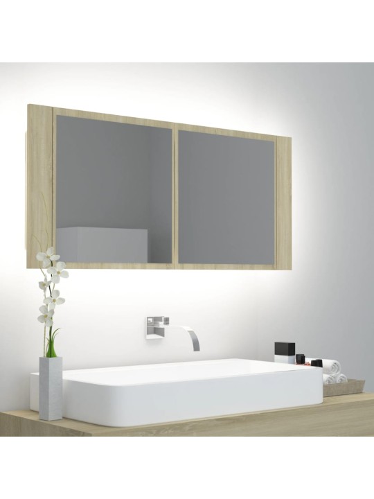 Kylpyhuoneen led peilikaappi sonoma-tammi 100x12x45 cm akryyli