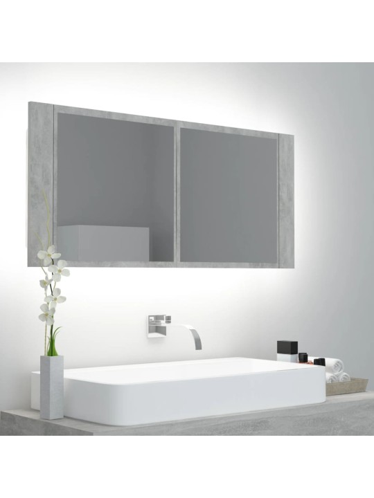 Kylpyhuoneen LED peilikaappi betoninharmaa 100x12x45 cm akryyli