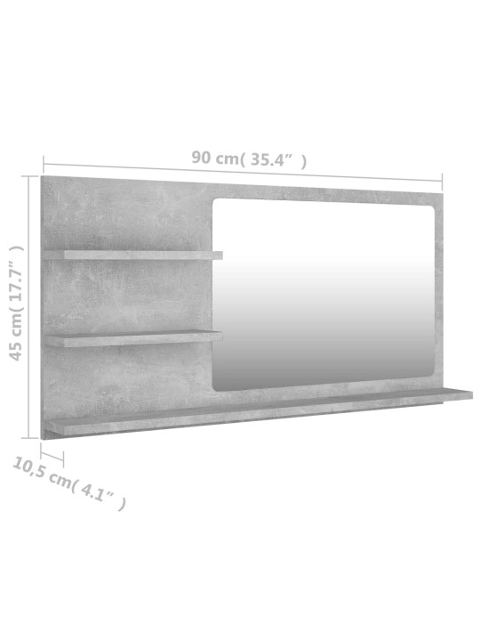 Kylpyhuonepeili betoninharmaa 90x10,5x45 cm lastulevy