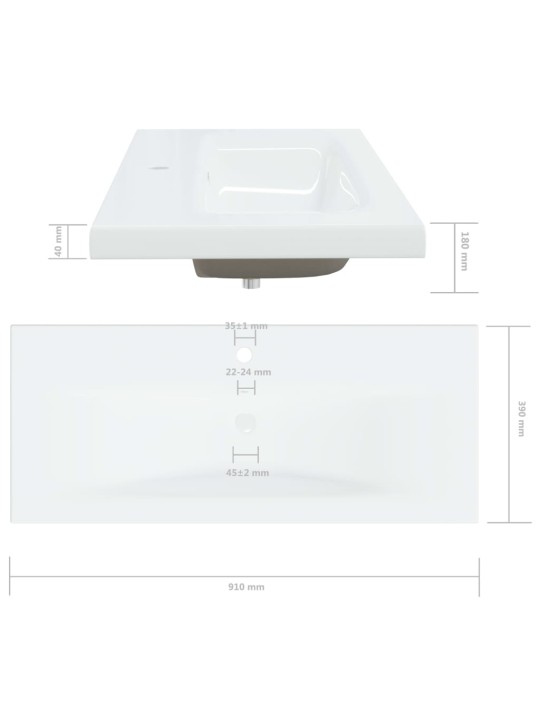 Sisäänrakennettu pesuallas hanalla 91x39x18cm keraamikka valk.