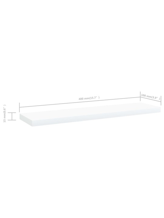 Kirjahyllytasot 4 kpl valkoinen 40x10x1,5 cm lastulevy