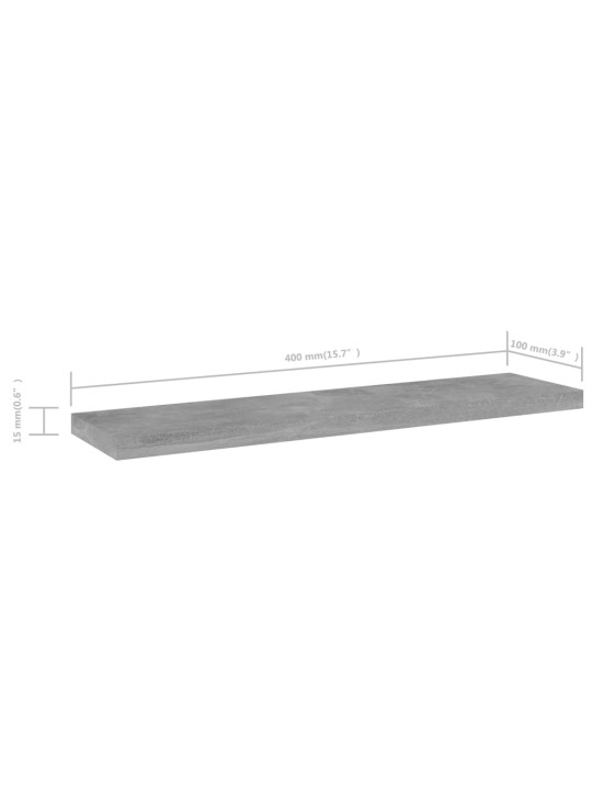 Kirjahyllytasot 4 kpl betoninharmaa 40x10x1,5 cm lastulevy