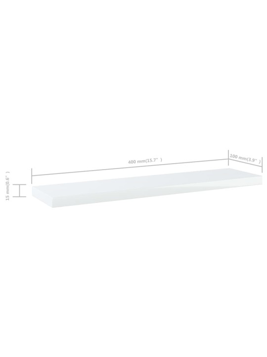 Kirjahyllytasot 4 kpl korkeakiilto valk 40x10x1,5 cm lastulevy