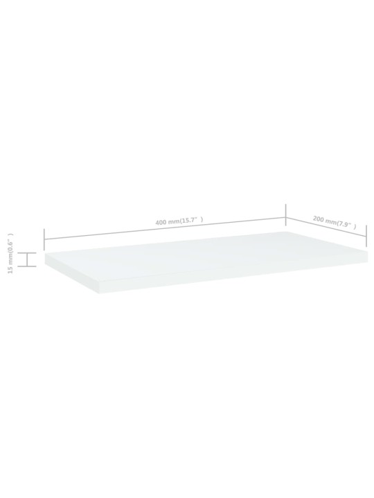 Kirjahyllytasot 4 kpl valkoinen 40x20x1,5 cm lastulevy