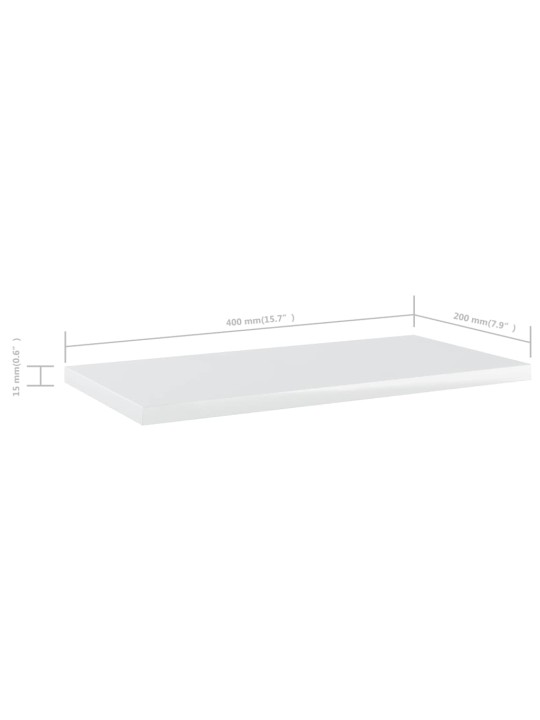 Kirjahyllytasot 4 kpl korkeakiilto valk 40x20x1,5 cm lastulevy