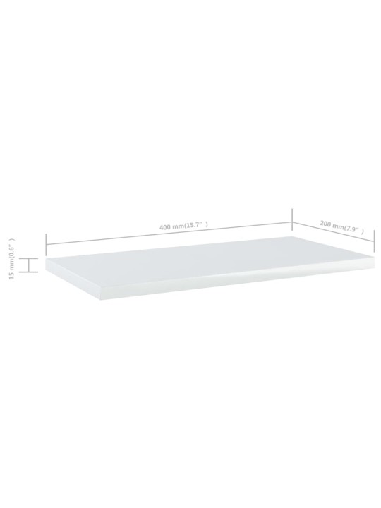 Kirjahyllytasot 8 kpl korkeakiilto valk 40x20x1,5 cm lastulevy