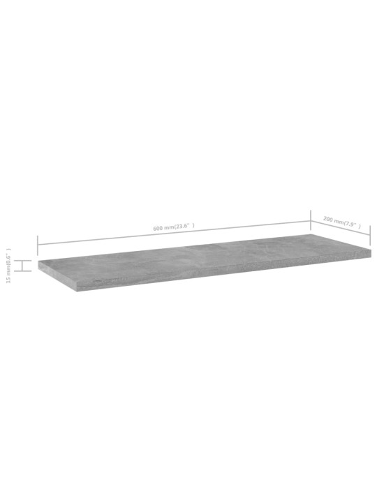 Kirjahyllytasot 4 kpl betoninharmaa 60x20x1,5 cm lastulevy