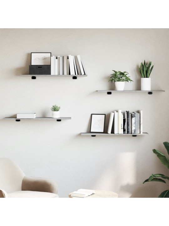 Kirjahyllytasot 4 kpl harmaa 80x20x1,5 cm teknisestä puusta