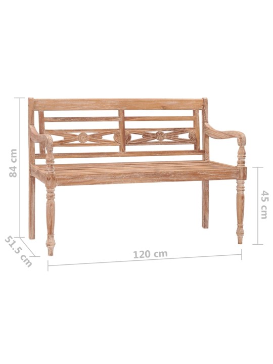 Batavia-penkki 120 cm valkopesty täysi tiikki