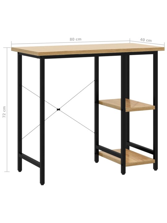 Tietokonepöytä musta ja vaalea tammi 80x40x72 cm MDF/metalli