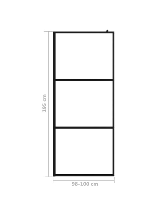 Walk-in suihkun seinäke kirkas ESG-lasi musta 100x195 cm