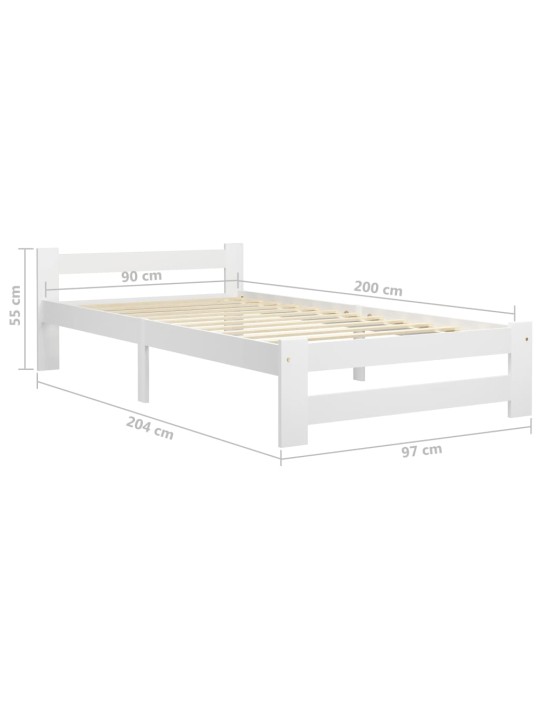 Sängynrunko valkoinen täysi mänty 90x200 cm
