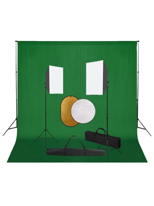 Valokuvastudiosarja softbox-valot, taustakangas ja heijastin