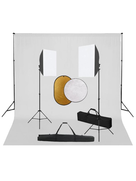 Valokuvastudiosarja softbox-valot, taustakangas ja heijastin