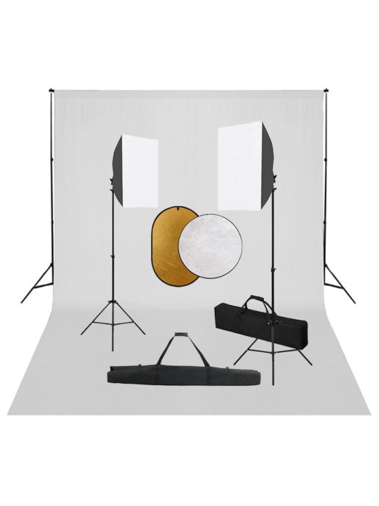 Valokuvastudiosarja softbox-valot, taustakangas ja heijastin