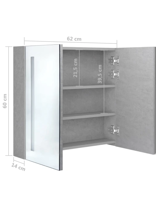 Led kylpyhuoneen peilikaappi betoninharmaa 62x14x60 cm