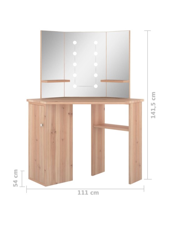 Meikkipöytä kulmaan LED-valoilla tammi 111x54x141,5 cm
