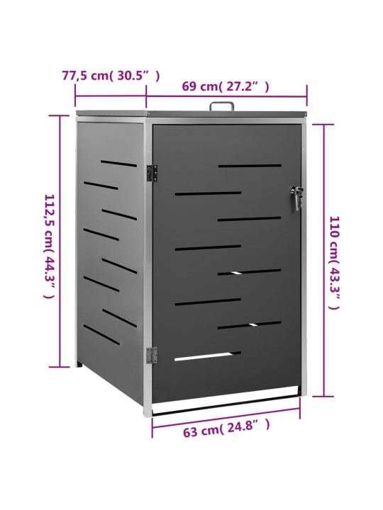 Yhden roska-astian vaja 69x77,5x112,5 cm ruostumaton teräs