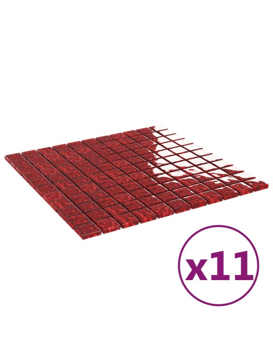 Mosaiikkilaatat 11 kpl punainen 30x30 cm lasi