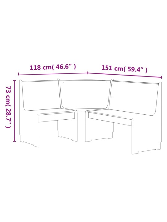 Kulmapenkki REINE 151 cm täysi mänty hunajanruskea