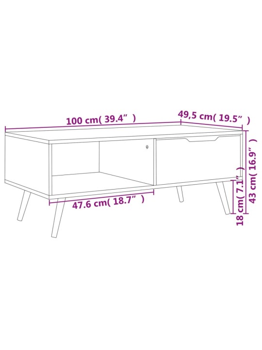 Sohvapöytä musta 100x49,5x43 cm lastulevy