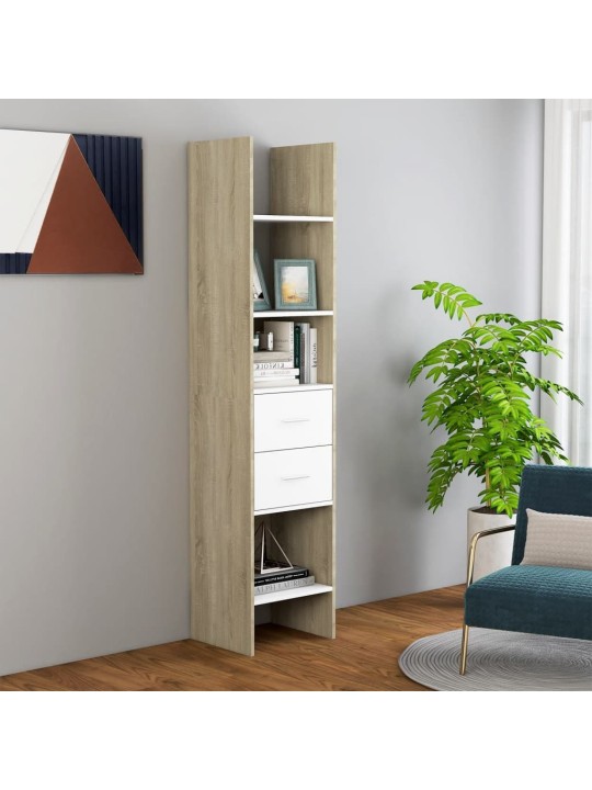 Kirjahylly valkoinen ja sonoma-tammi 40x35x180 cm tekninen puu