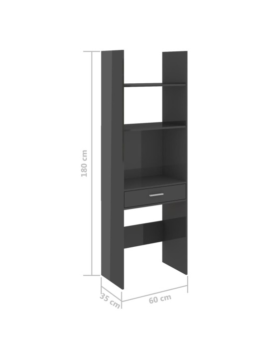 Kirjahylly korkeakiilto harmaa 60x35x180 cm lastulevy
