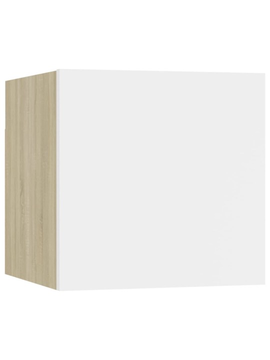 Seinäkiinnitettävä tv-taso 4 kpl valkoinen/tammi 30,5x30x30 cm