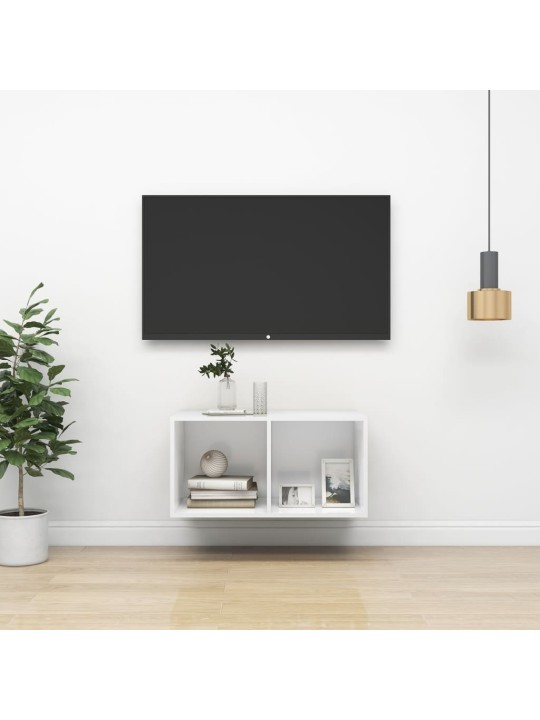 Seinäkiinnitettävä tv-taso valkoinen 37x37x72 cm tekninen puu