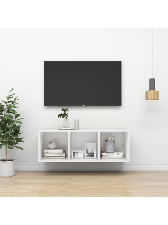 Seinäkiinnitettävä tv-taso valkoinen 37x37x107 cm tekninen puu