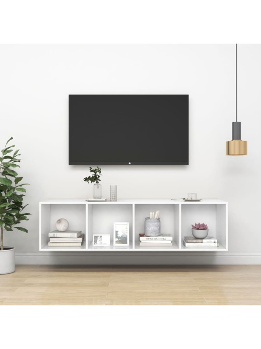 Seinäkiinnitettävä TV-taso valkoinen 37x37x142,5 cm lastulevy