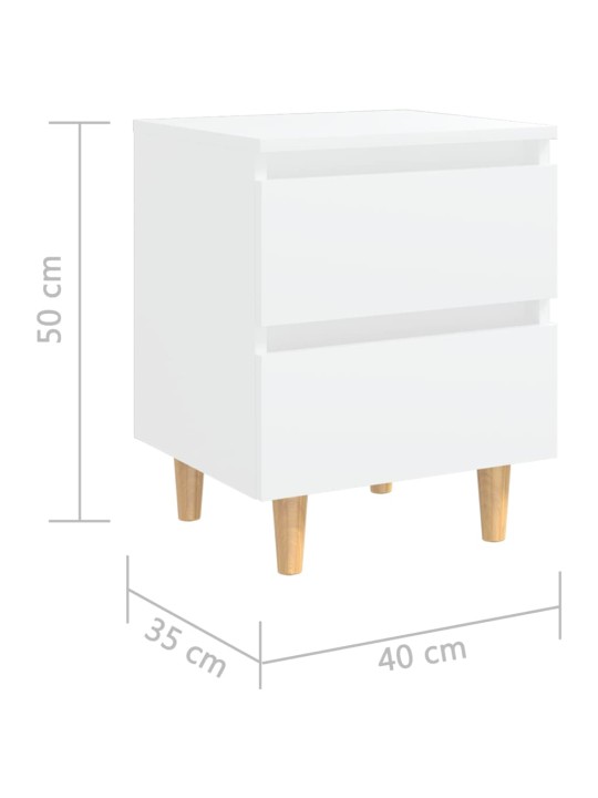 Yöpöydät täysmäntyiset jalat 2 kpl valkoinen 40x35x50 cm