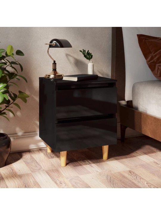 Yöpöytä täysmäntyiset jalat korkeakiilto musta 40x35x50 cm