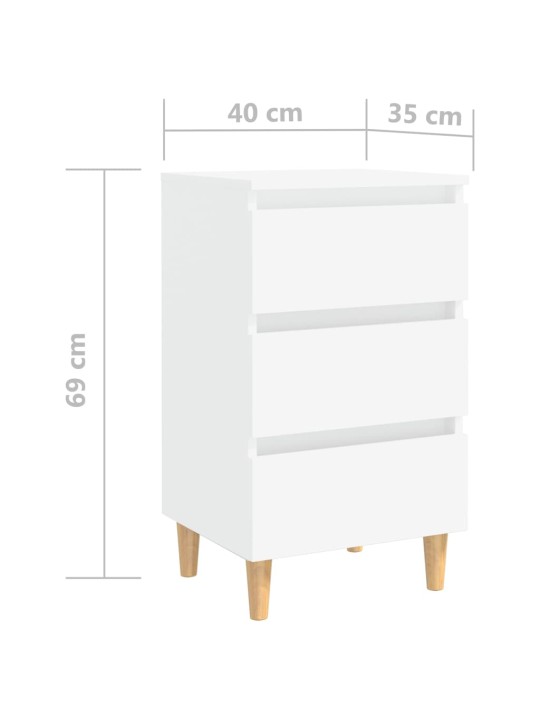 Yöpöydät täyspuiset jalat 2 kpl valkoinen 40x35x69 cm