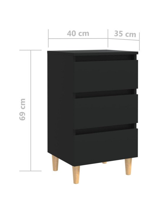 Yöpöydät täyspuiset jalat 2 kpl musta 40x35x69 cm